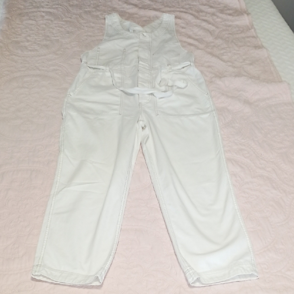 Free People White Sleeveless Drawstring Jumpsuit